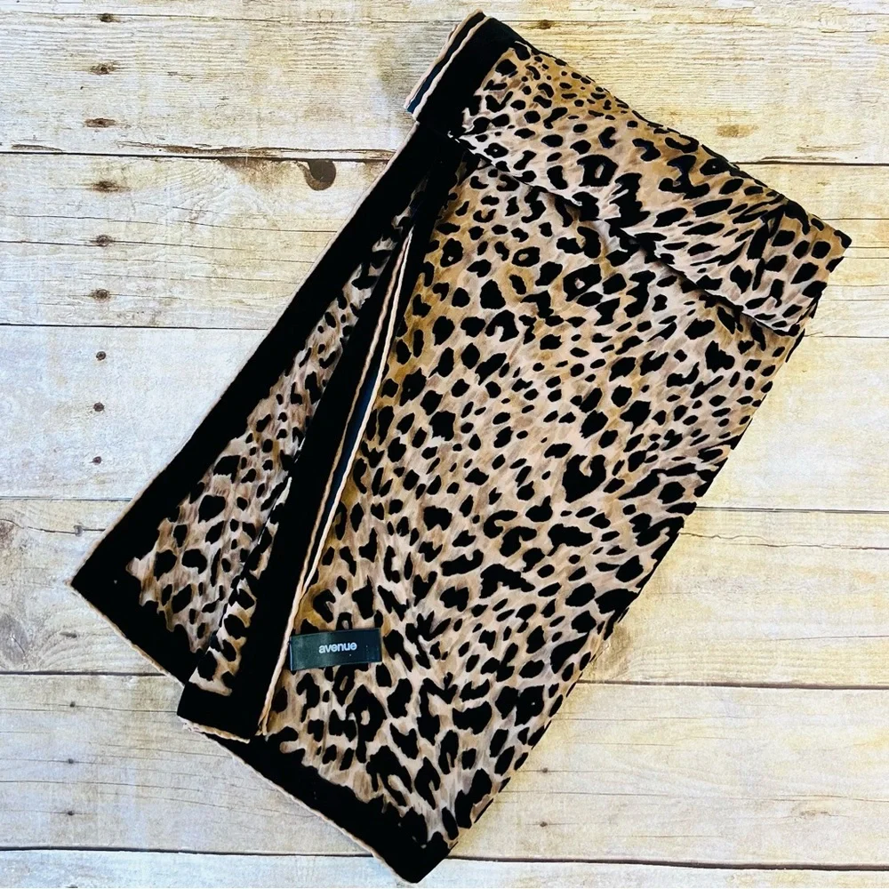 Avenue Leopard Print Scarf Silk Rayon Blend Black Tan Animal Print Wrap Scarf